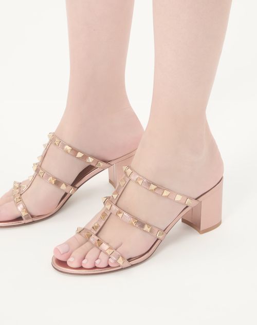 Valentino Garavani - Rockstud Slide Sandal In Laminated Nappa Leather 60mm - Rose Cannelle - Woman - Sandals
